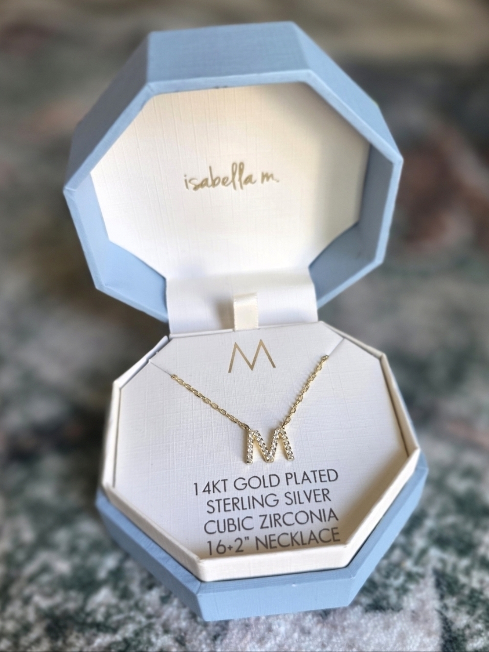 ​Isabella M. 14K Gold Plated Sterling Silver "M" Initial Necklace - CZ